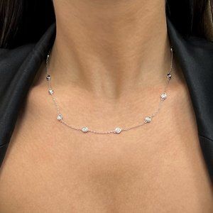 Rachel Koen Diamonds by the Yard Necklace 14K White Gold 0.77Cttw 18 Inches